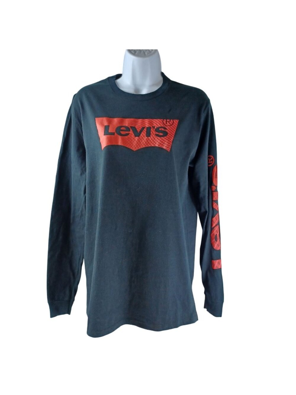 Levis Black Long Sleeve Puff Print Graphic T-Shirt Y2K Streetwear Mens Size M